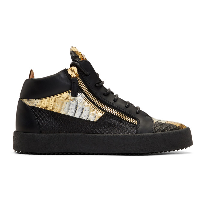 Giuseppe Zanotti Black & Gold May London Kokis High-Top Sneakers