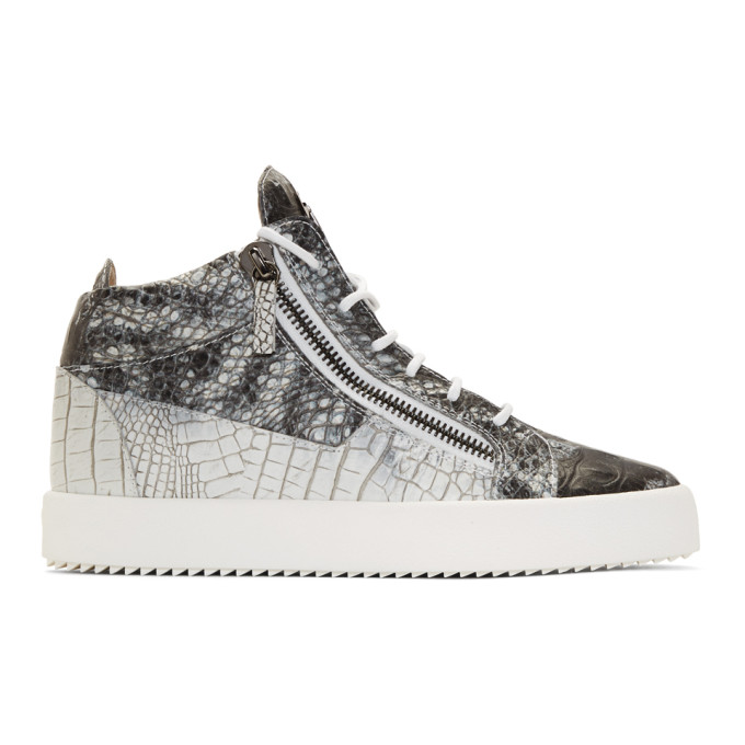 GIUSEPPE ZANOTTI GREY & WHITE MAY LONDON HIGH-TOP SNEAKERS