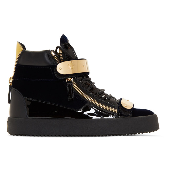 Giuseppe Zanotti Navy Velvet May London High-Top Sneakers