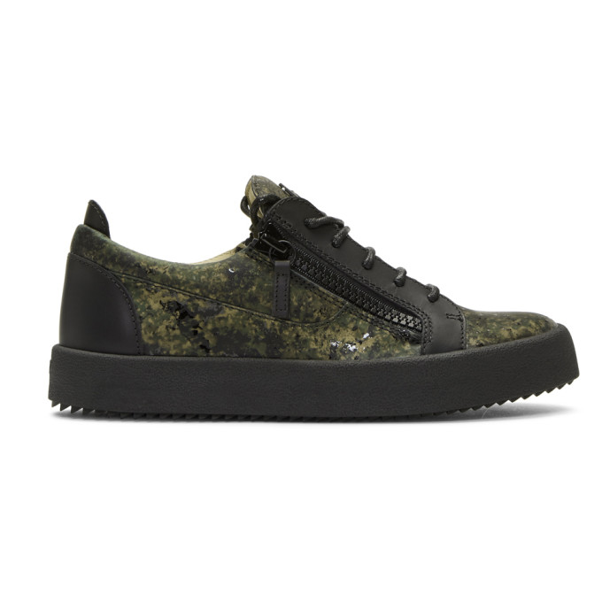 Giuseppe Zanotti Black & Green Camouflage May London Sneakers