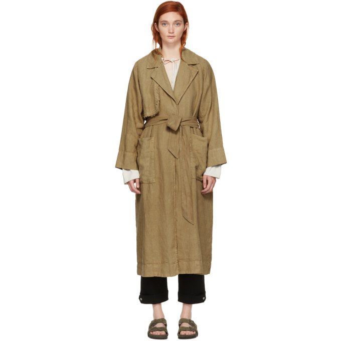 Raquel Allegra Brown Dyed Linen Trench Coat