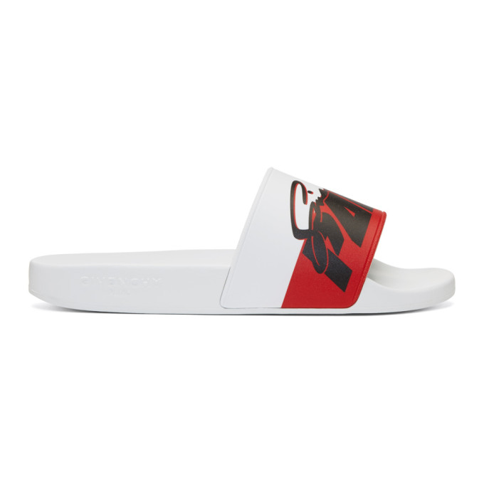 Givenchy White Motorcross Print Slides