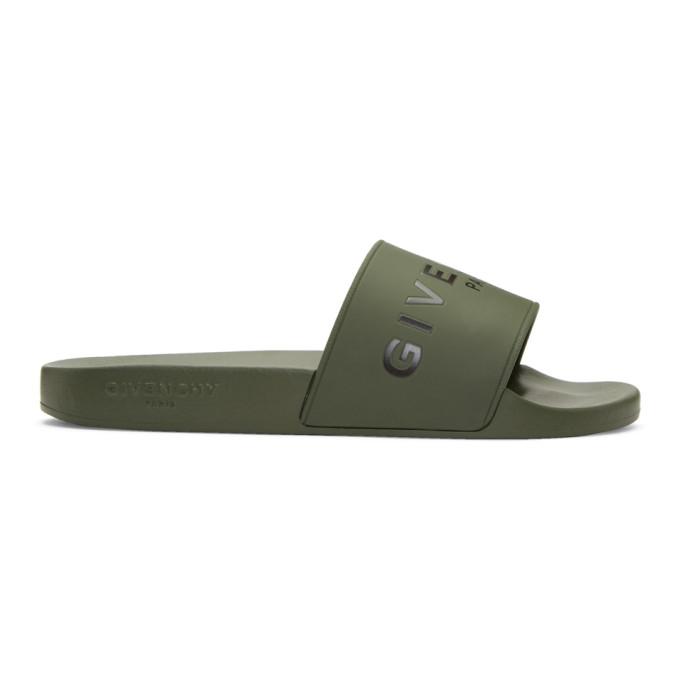 Givenchy Khaki Logo Pool Slides