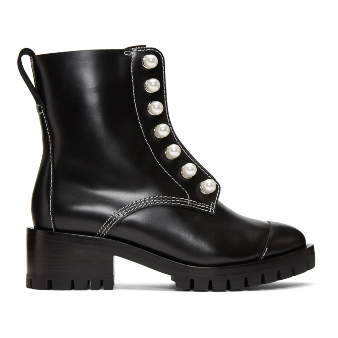 3.1 Phillip Lim Black Leather Lug Pearl Boots