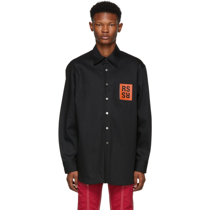Raf Simons ブラック デニム ロゴ パッチ シャツ