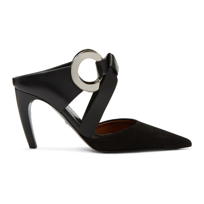 Proenza Schouler Black Suede Curved Heel Mules