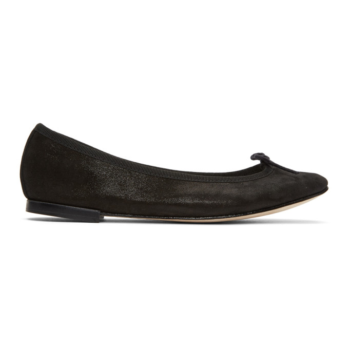 Repetto Black Metallic Suede Cendrillon Ballerina Flats
