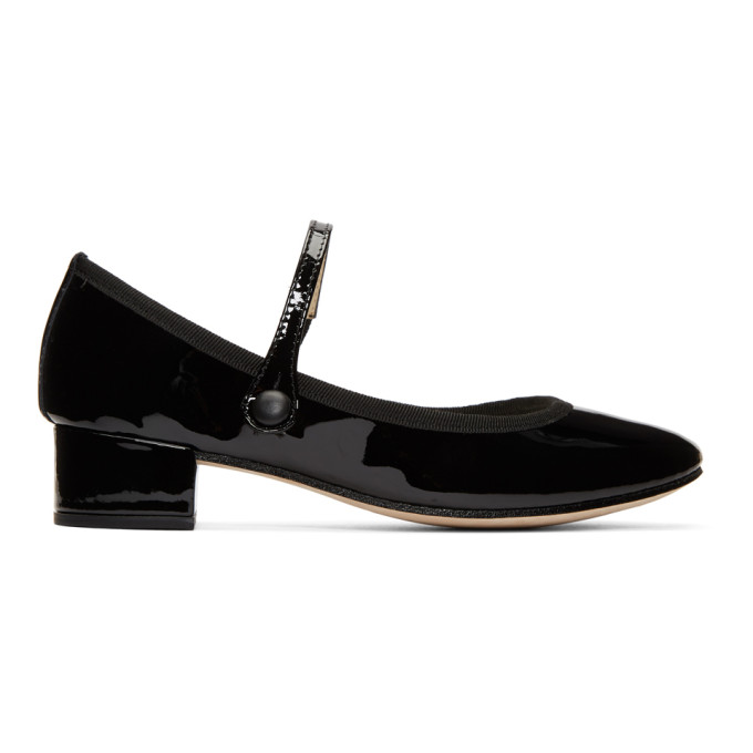 Repetto Black Patent Rose Mary Jane Heels