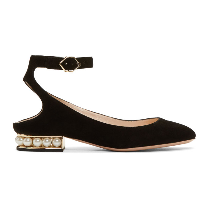 Nicholas Kirkwood Black Suede Lola Pearl Ballerina Flats