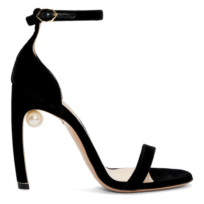 Nicholas Kirkwood Black Velvet Mira Pearl Sandals