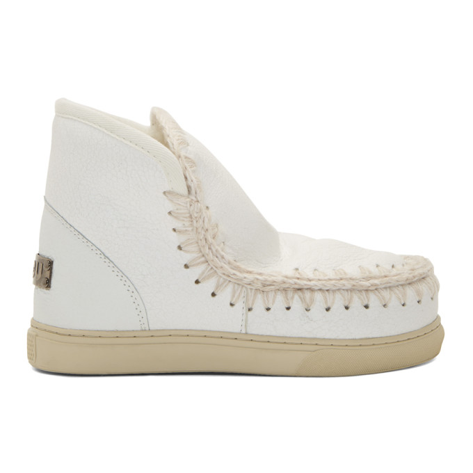 Mou White Cracked Mini Eskimo Sneaker Boots