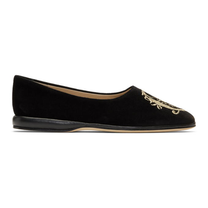 Chloe Black Embroidered Slip-On Loafers