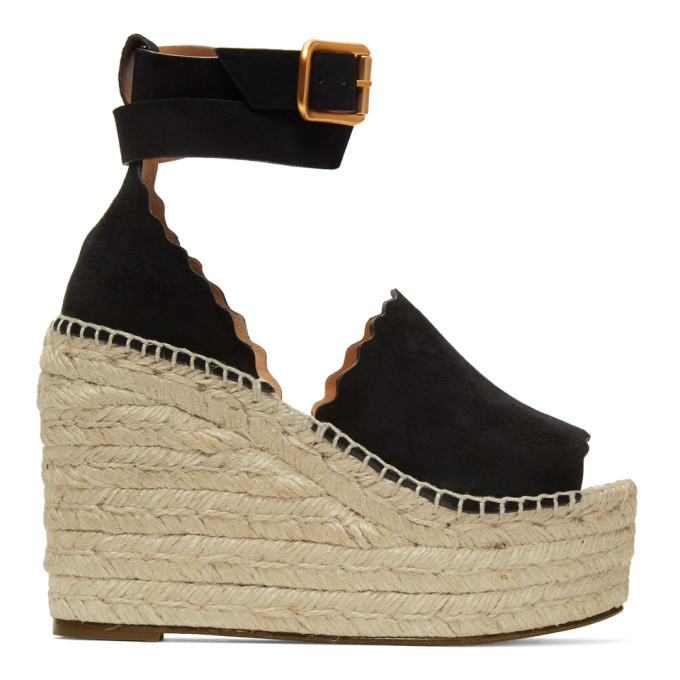 Chloe Black Suede Lauren Wedge Sandals