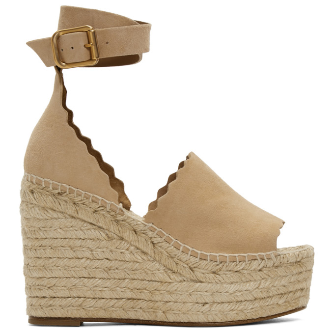 Chloe Beige Suede Lauren Wedge Sandals