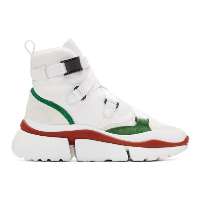 Chloe White & Green Sonnie High-Top Sneakers