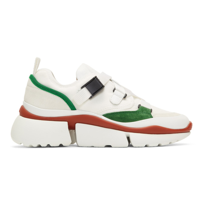 Chloe White & Green Sonnie Sneakers
