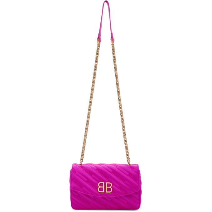 Balenciaga Pink Satin BB Chain Wallet Bag