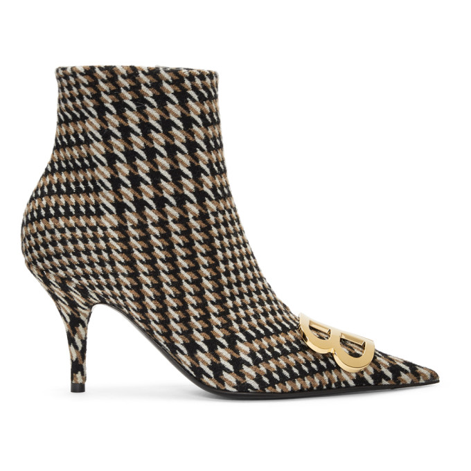 Balenciaga Camel & Black Houndstooth Ankle Boots