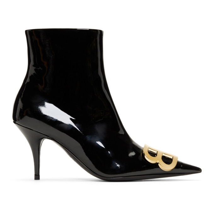 Balenciaga Black Patent BB Ankle Boots