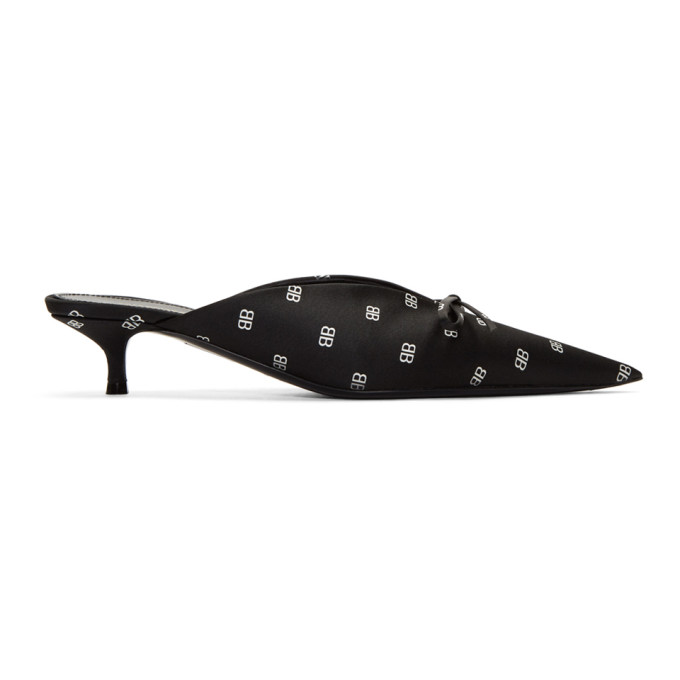 Balenciaga Black Satin BB Knife Mules