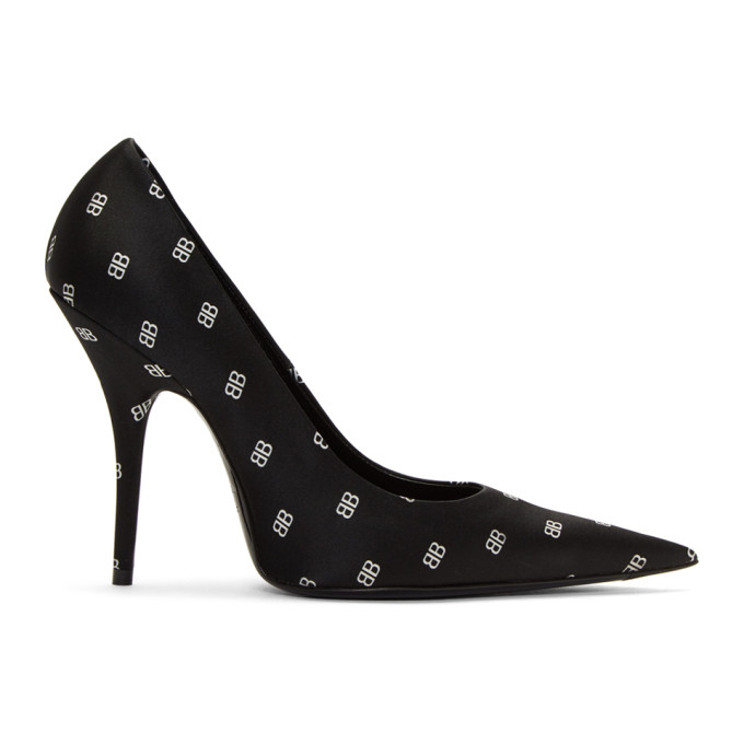 Balenciaga Black Satin BB Knife Heels