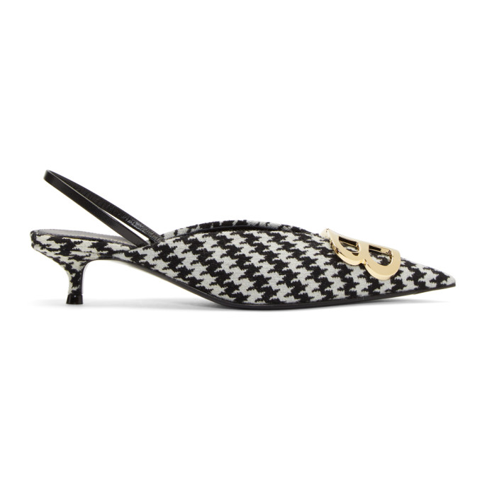Balenciaga Black & White Slingback Heels