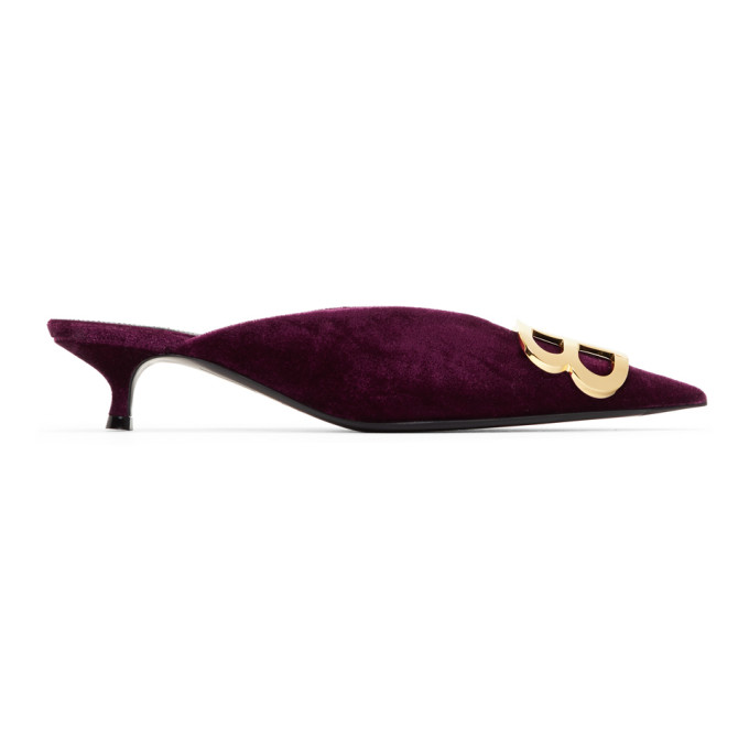 Balenciaga Burgundy Velvet BB Mules