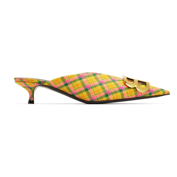 Balenciaga Yellow Plaid BB Mules