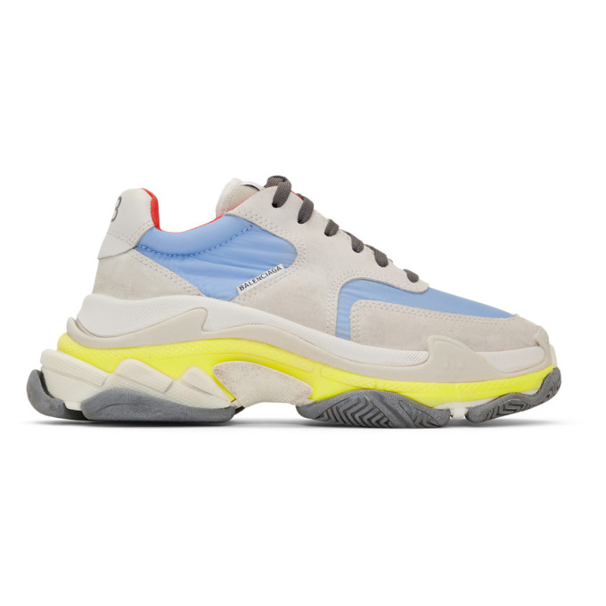 Balenciaga Grey & Blue Triple S Sneakers
