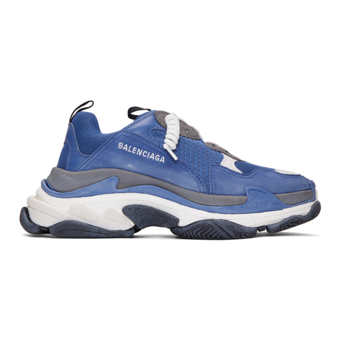 Balenciaga Blue & Grey Triple S Sneakers