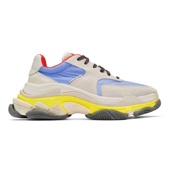 Balenciaga Grey & Blue Triple S Sneakers