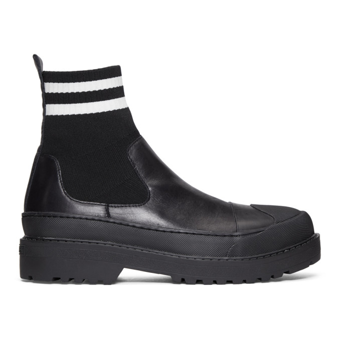 Neil Barrett Black Two-Stripe Techno High-Top Sneakers