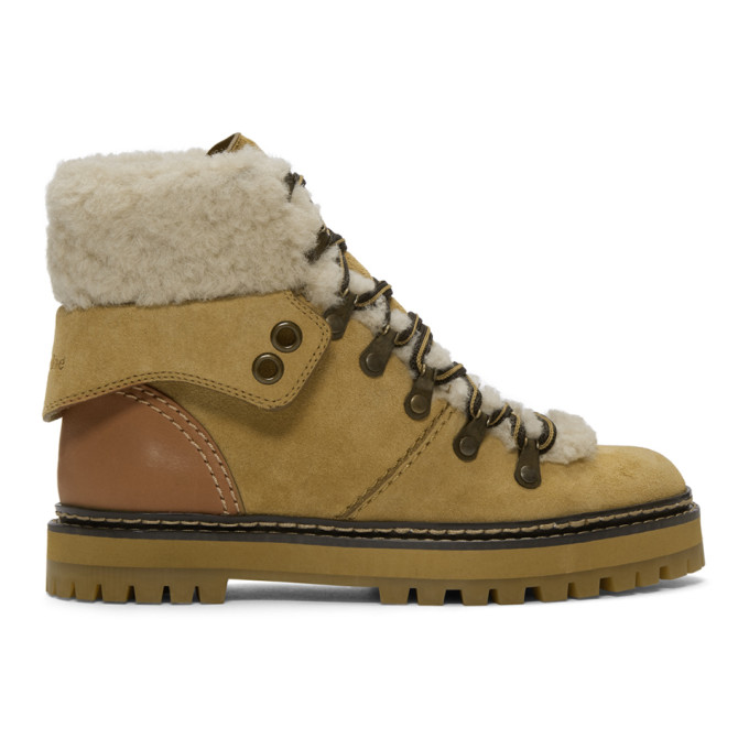 See by Chloe Beige Eileen Lace-Up Boots