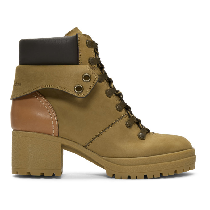 See by Chloe Beige Eileen Lace-Up Heeled Boots