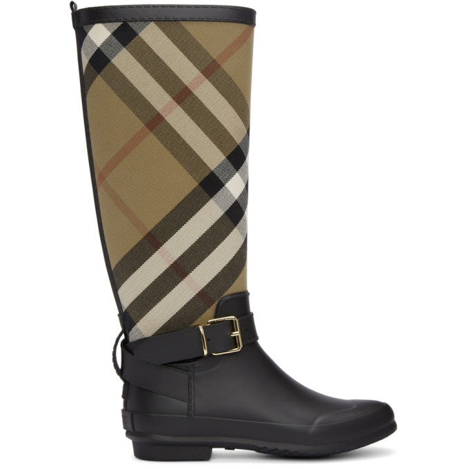 Burberry Black & Beige Check Rain Boots