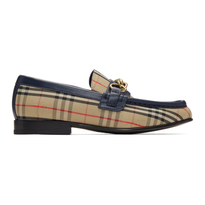 Burberry Beige & Navy Moorely Check Loafers