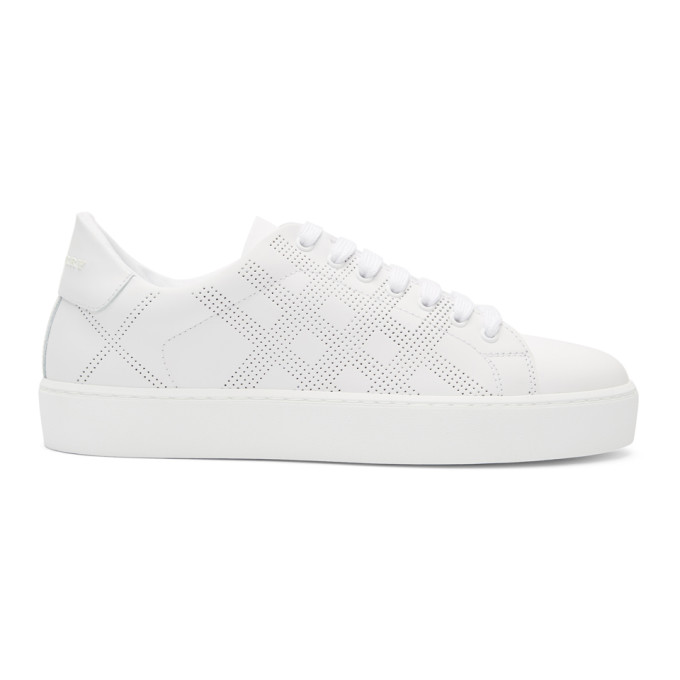 Burberry White Leather Perforated Sneakers