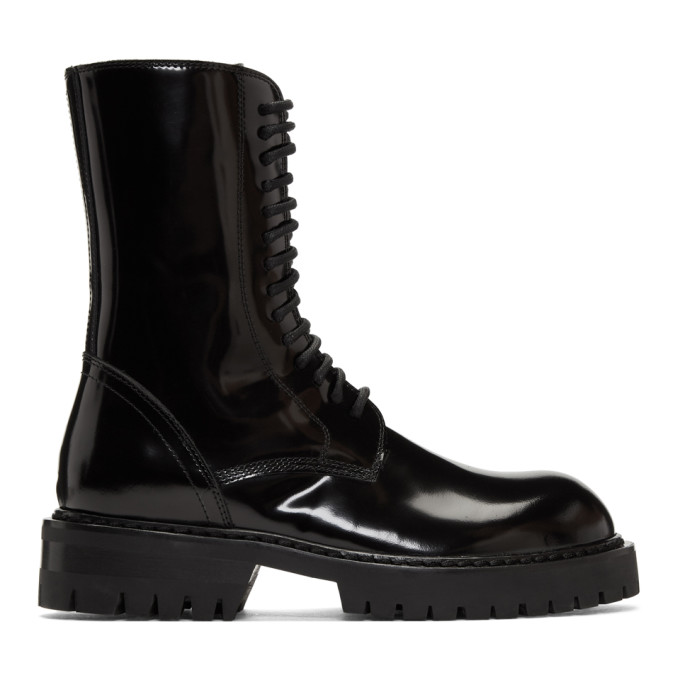 Ann Demeulemeester Black Buckle Lace-Up Boots