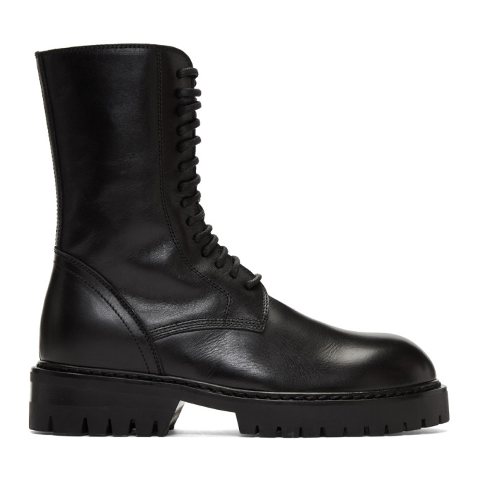 Ann Demeulemeester Black Buckle Lace-Up Boots