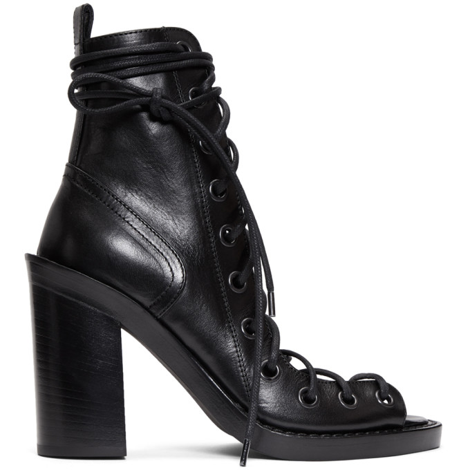 Ann Demeulemeester Black Lace-Up Heeled Sandals