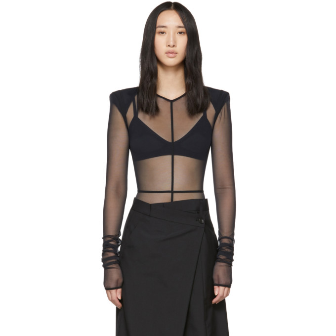 ANN DEMEULEMEESTER ANN DEMEULEMEESTER BLACK LA FILLE DO EDITION SOFT TULLE CONSTRUCTED BODYSUIT