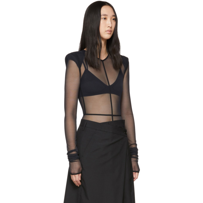 ANN DEMEULEMEESTER ANN DEMEULEMEESTER BLACK LA FILLE DO EDITION SOFT TULLE CONSTRUCTED BODYSUIT