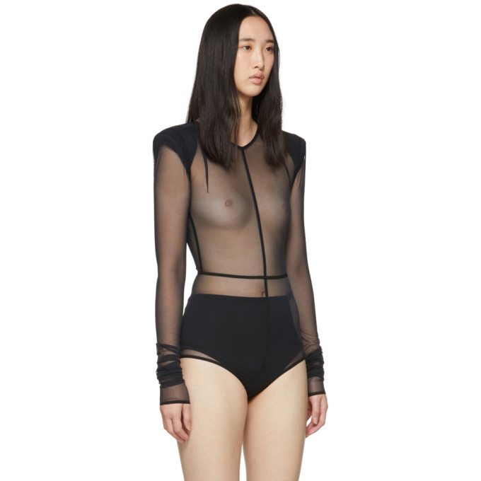 ANN DEMEULEMEESTER ANN DEMEULEMEESTER BLACK LA FILLE DO EDITION SOFT TULLE CONSTRUCTED BODYSUIT
