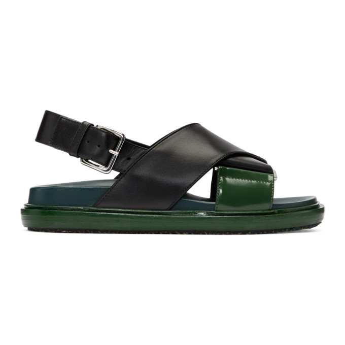 Marni Black & Green Fussbett Sandals