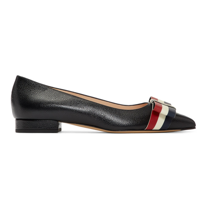 Thom Browne Black Striped Bow Almond Toe Ballerina Flats