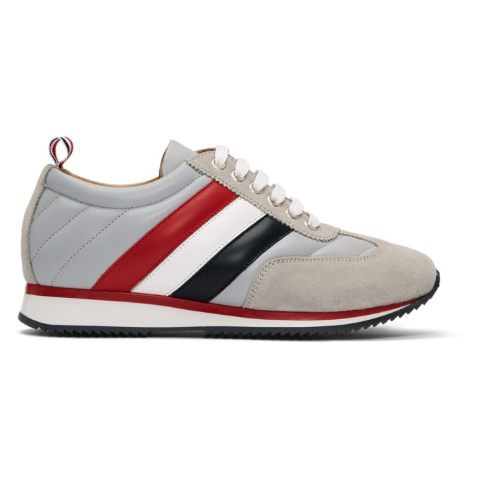 Thom Browne Grey Tricolor Stripe Quilted Running Sneakers