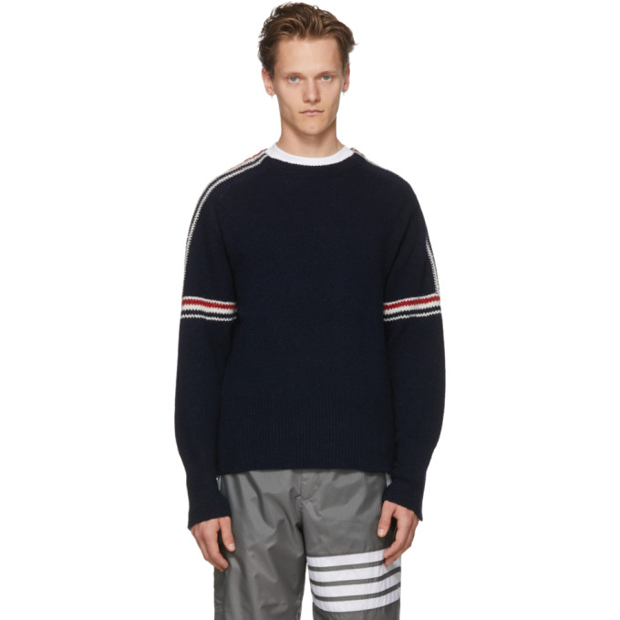 THOM BROWNE THOM BROWNE NAVY CLASSIC CREWNECK STRIPES PULLOVER