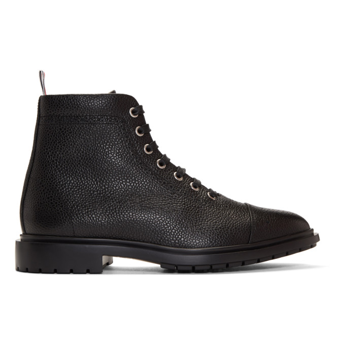 Thom Browne Black Toe Cap Lace-Up Boots