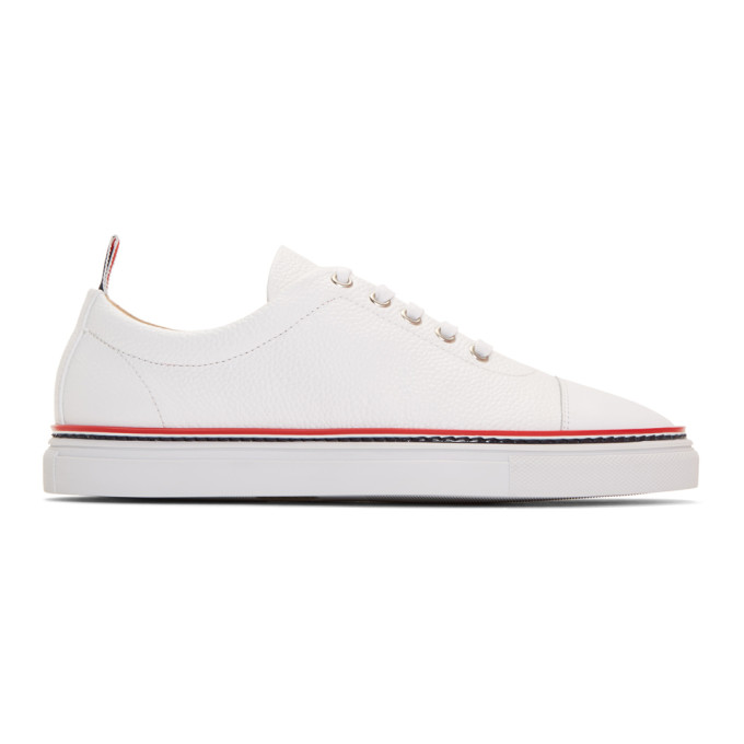 THOM BROWNE White Straight Toe Cap Sneakers