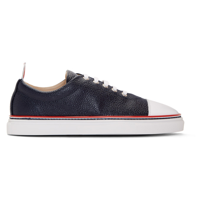 THOM BROWNE THOM BROWNE NAVY STRAIGHT TOE CAP SNEAKERS